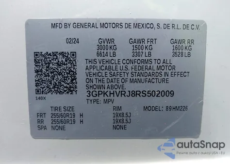 2024 Honda Prologue Ex из США, поврежденный, VIN 3GPKHVRJ8RS502009